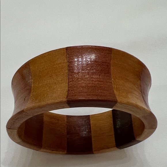 Two-Tone Wooden Bangle Bracelet Concave 1 1/2 inch Wide - Picture 3 of 6